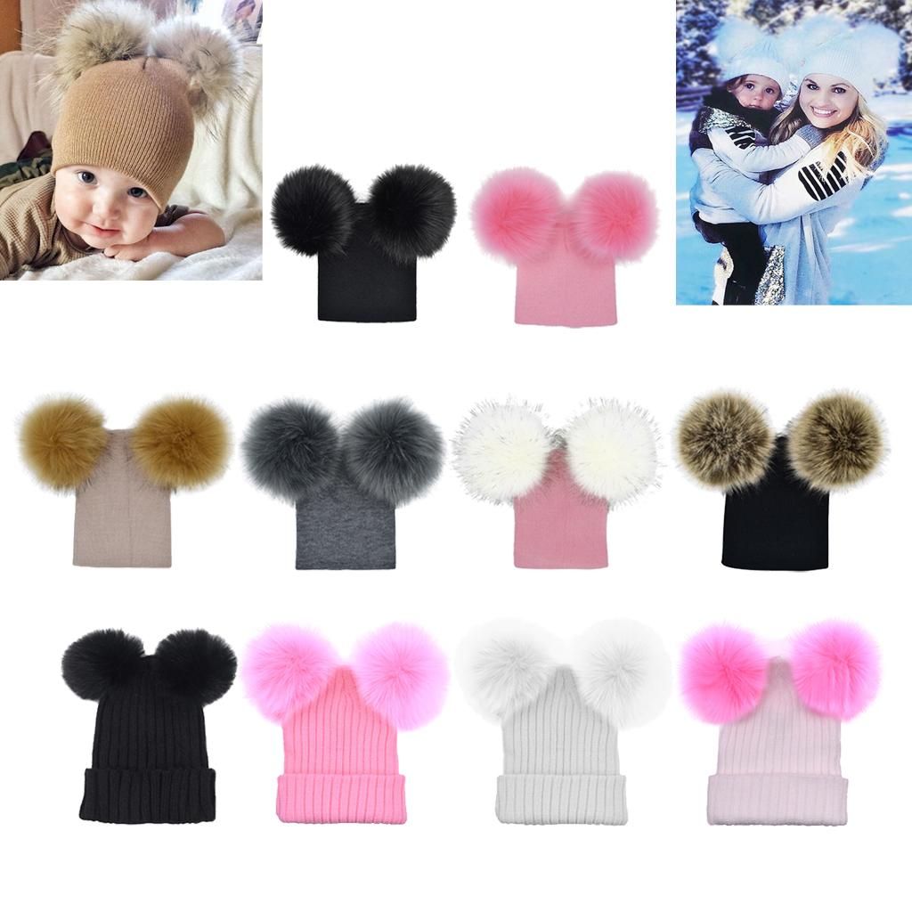 Baby Beanie Hat Cap Winter Warm Double Pom Bobble Knit Ski Black for Baby