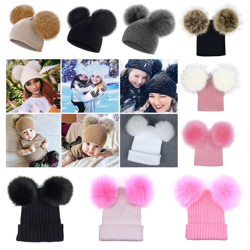 Baby Beanie Hat Cap Winter Warm Double Pom Bobble Knit Ski Black for Baby