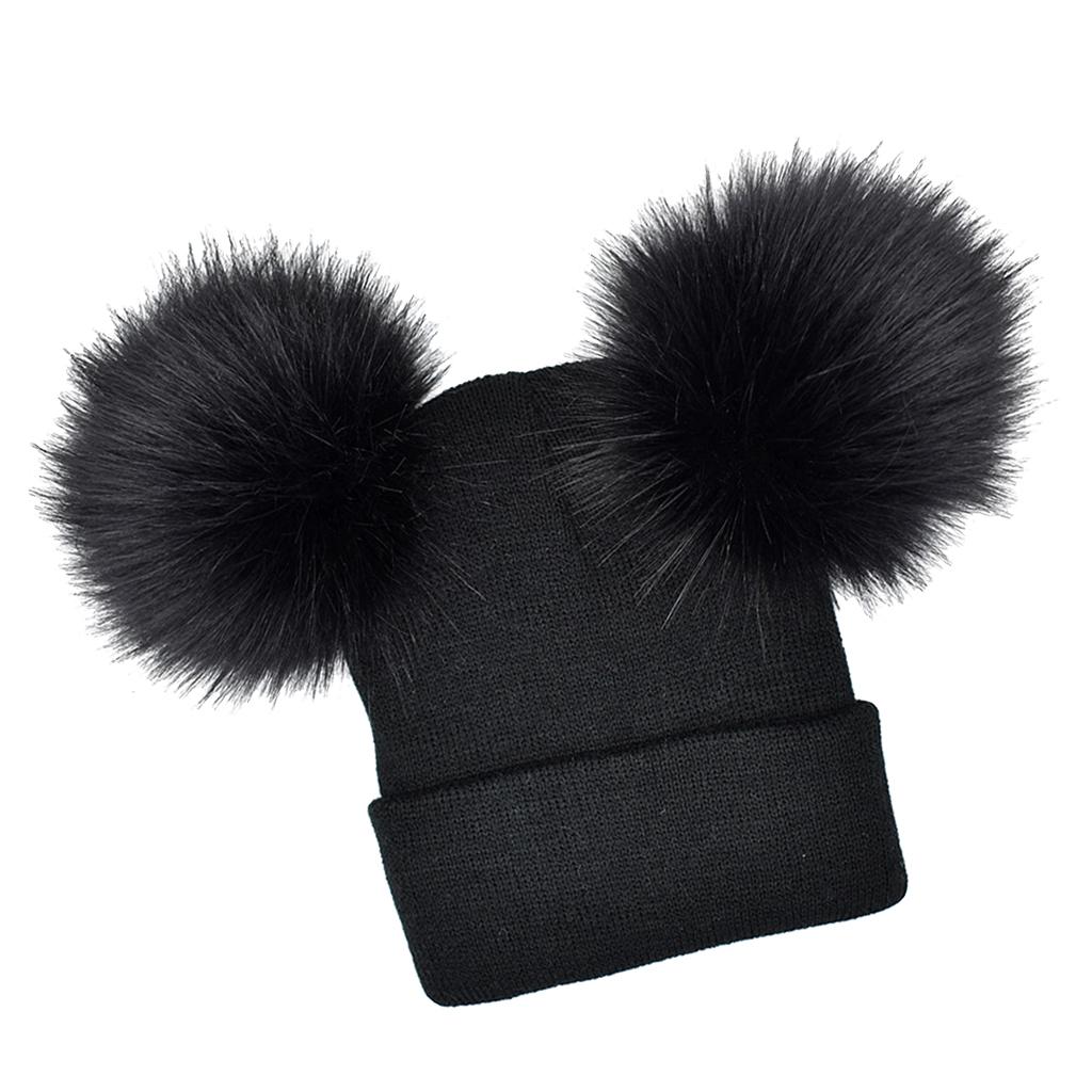 Baby Beanie Hat Cap Winter Warm Double Pom Bobble Knit Ski Black for Baby