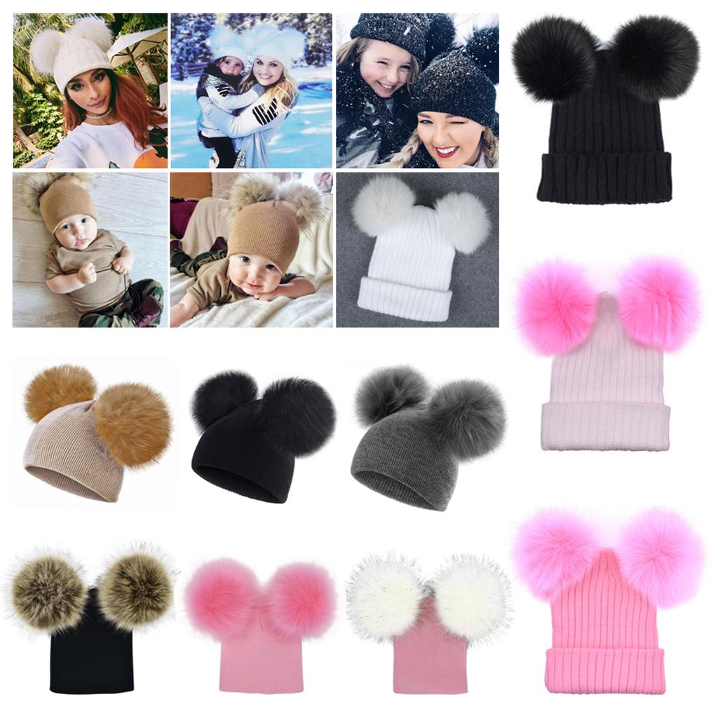 Baby Beanie Hat Cap Winter Warm Double Pom Bobble Knit Ski Black for Baby