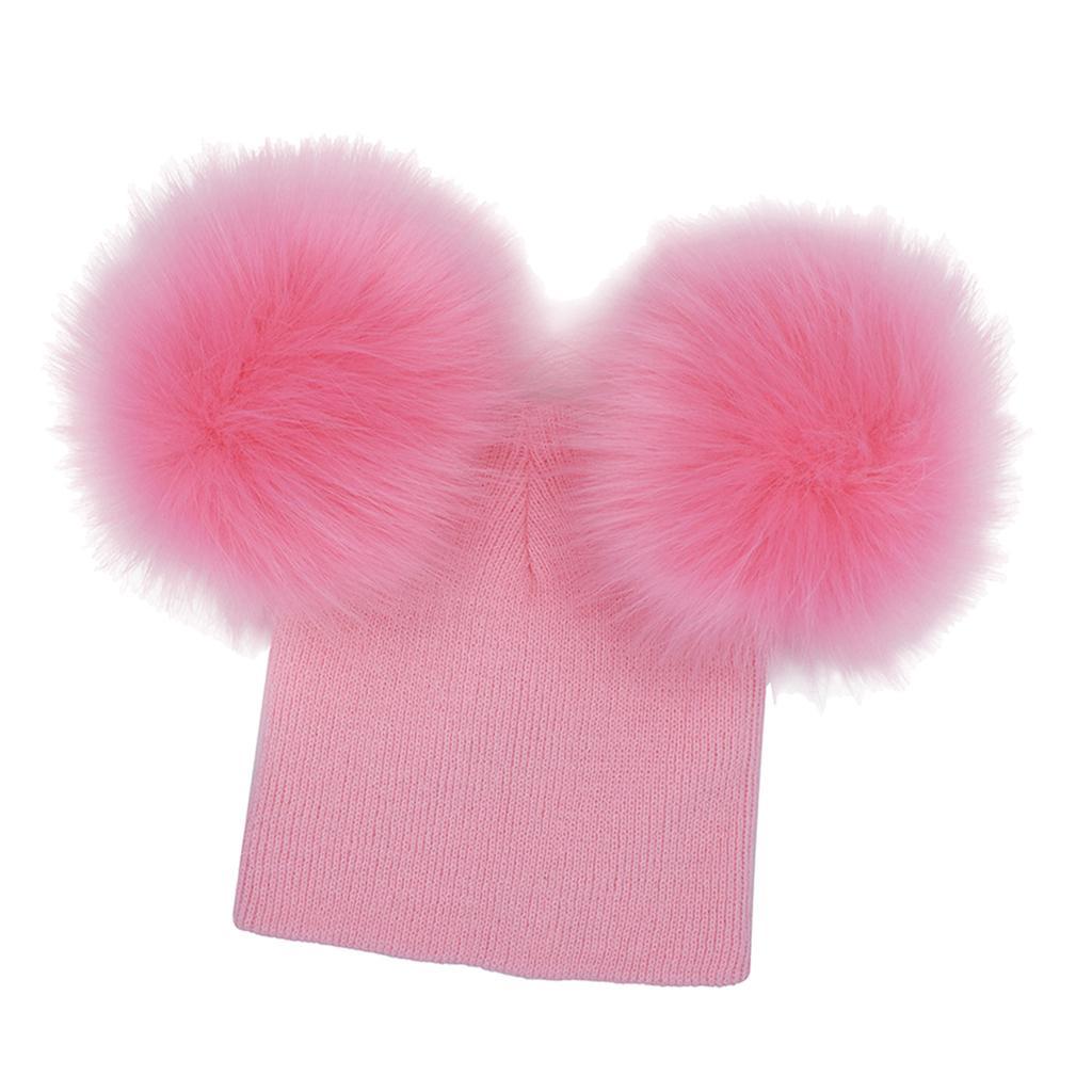 Baby Beanie Hat Cap Winter Warm Double Pom Bobble Knit Ski Pink for Baby