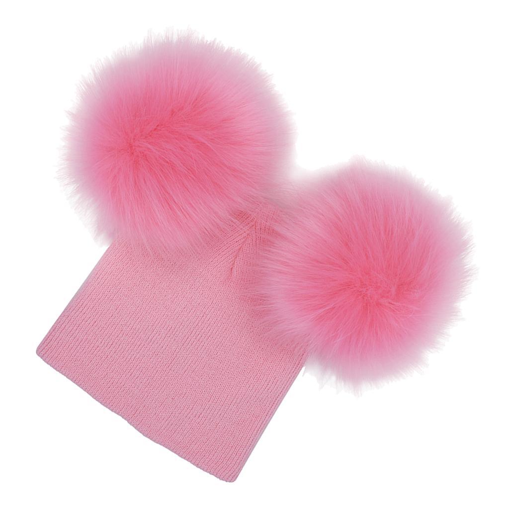 Baby Beanie Hat Cap Winter Warm Double Pom Bobble Knit Ski Pink for Baby