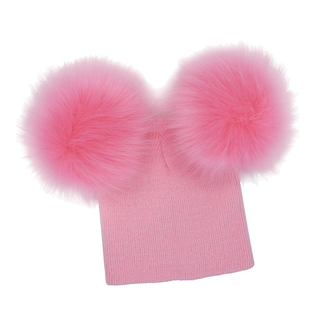 Baby Beanie Hat Cap Winter Warm Double Pom Bobble Knit Ski Pink for Baby