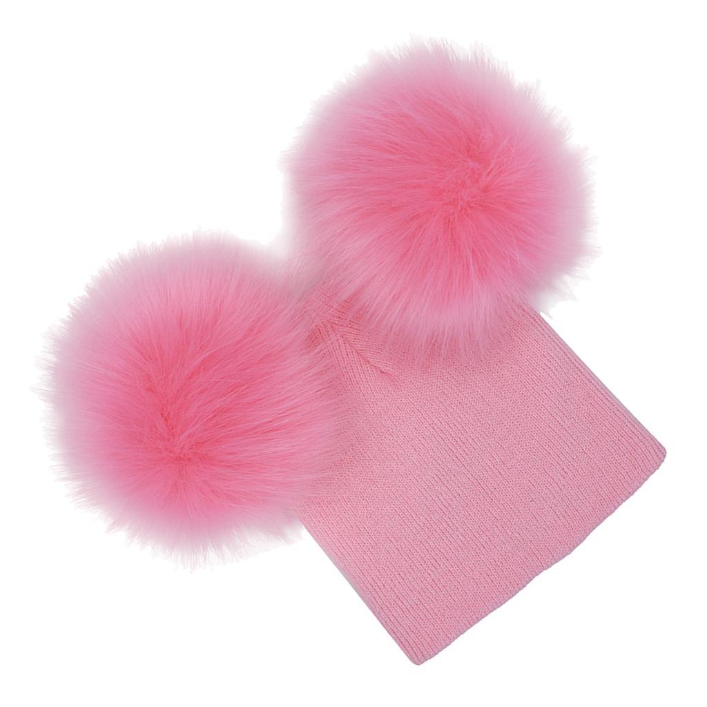 Baby Beanie Hat Cap Winter Warm Double Pom Bobble Knit Ski Pink for Baby