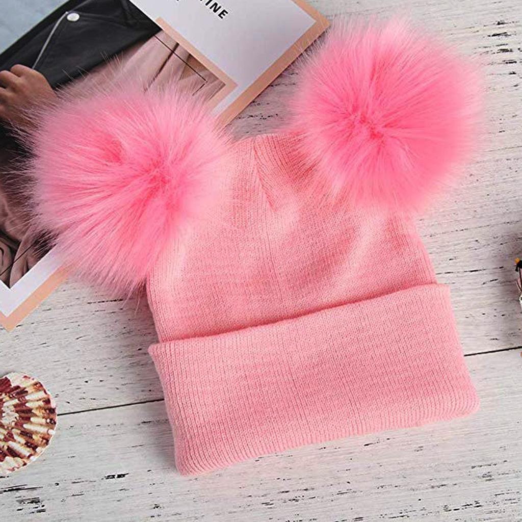 Baby Beanie Hat Cap Winter Warm Double Pom Bobble Knit Ski Pink for Baby