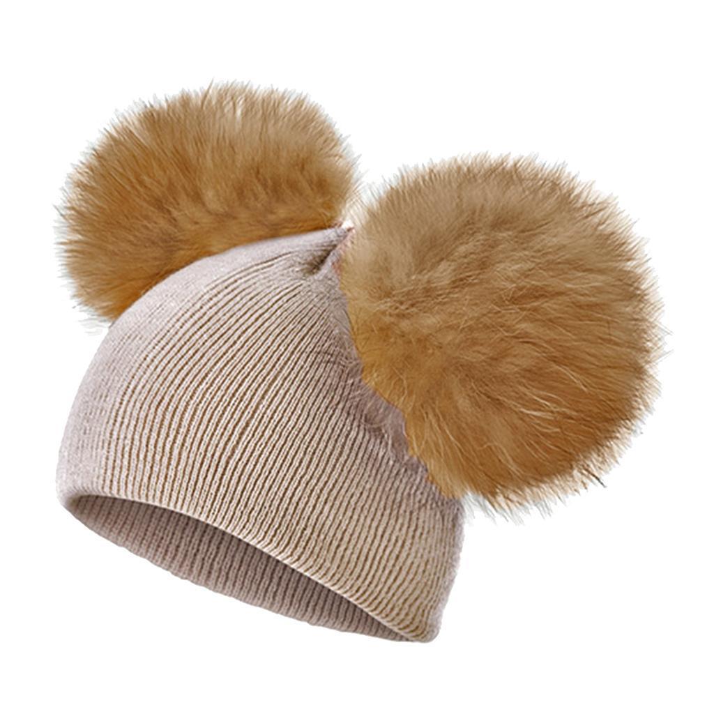 Baby Beanie Hat Cap Winter Warm Double Pom Bobble Knit Ski Khaki for Baby