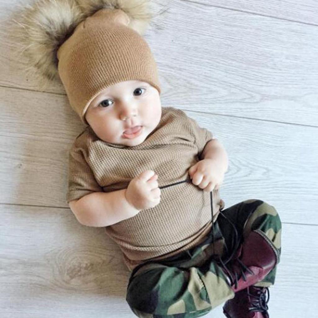 Baby Beanie Hat Cap Winter Warm Double Pom Bobble Knit Ski Khaki for Baby