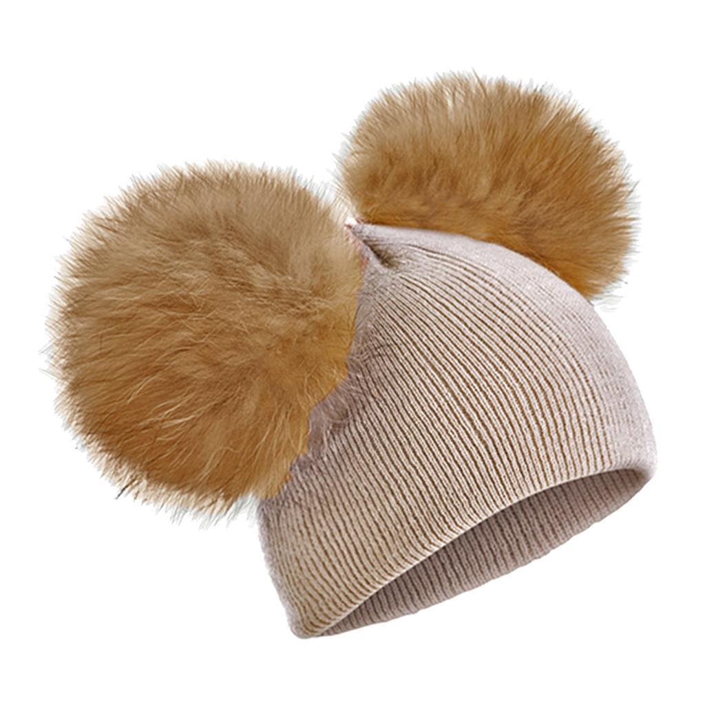 Baby Beanie Hat Cap Winter Warm Double Pom Bobble Knit Ski Khaki for Baby