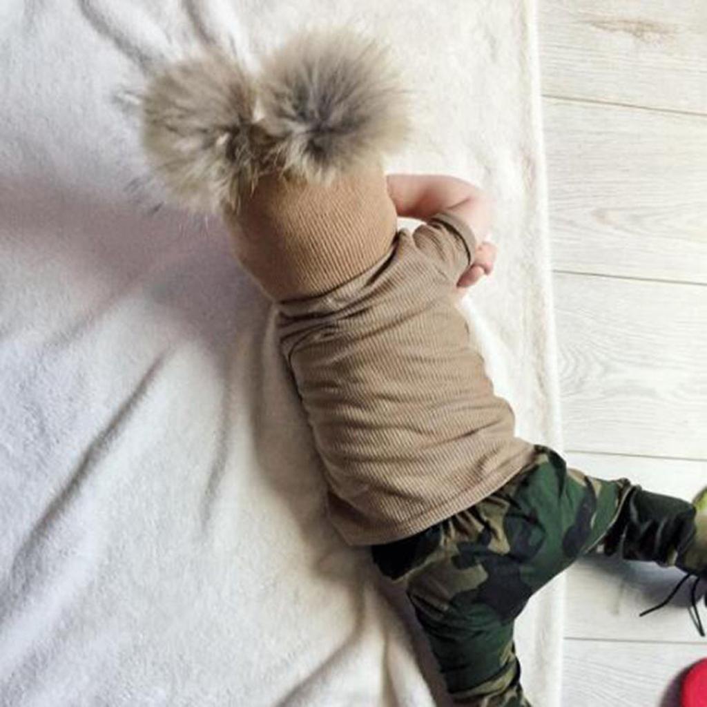 Baby Beanie Hat Cap Winter Warm Double Pom Bobble Knit Ski Khaki for Baby