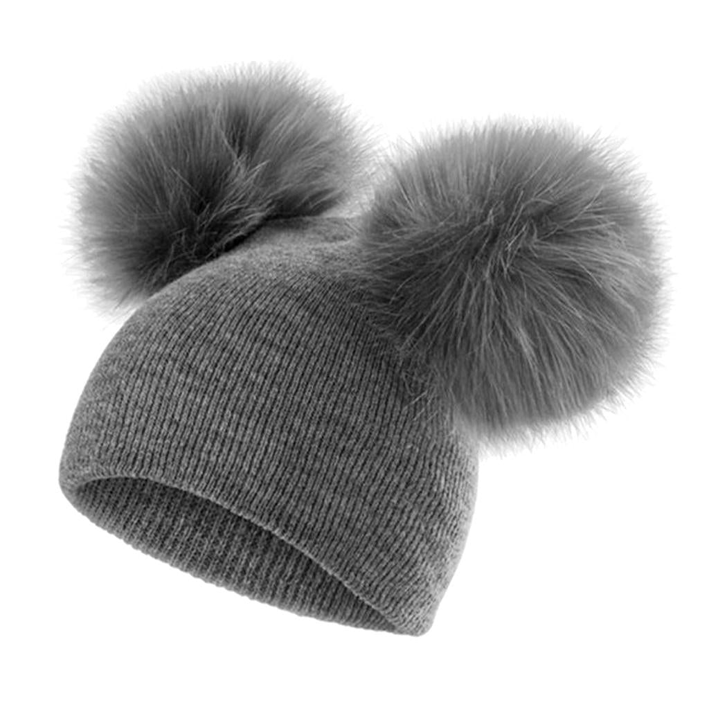 Baby Beanie Hat Cap Winter Warm Double Pom Bobble Knit Ski Grey for Baby