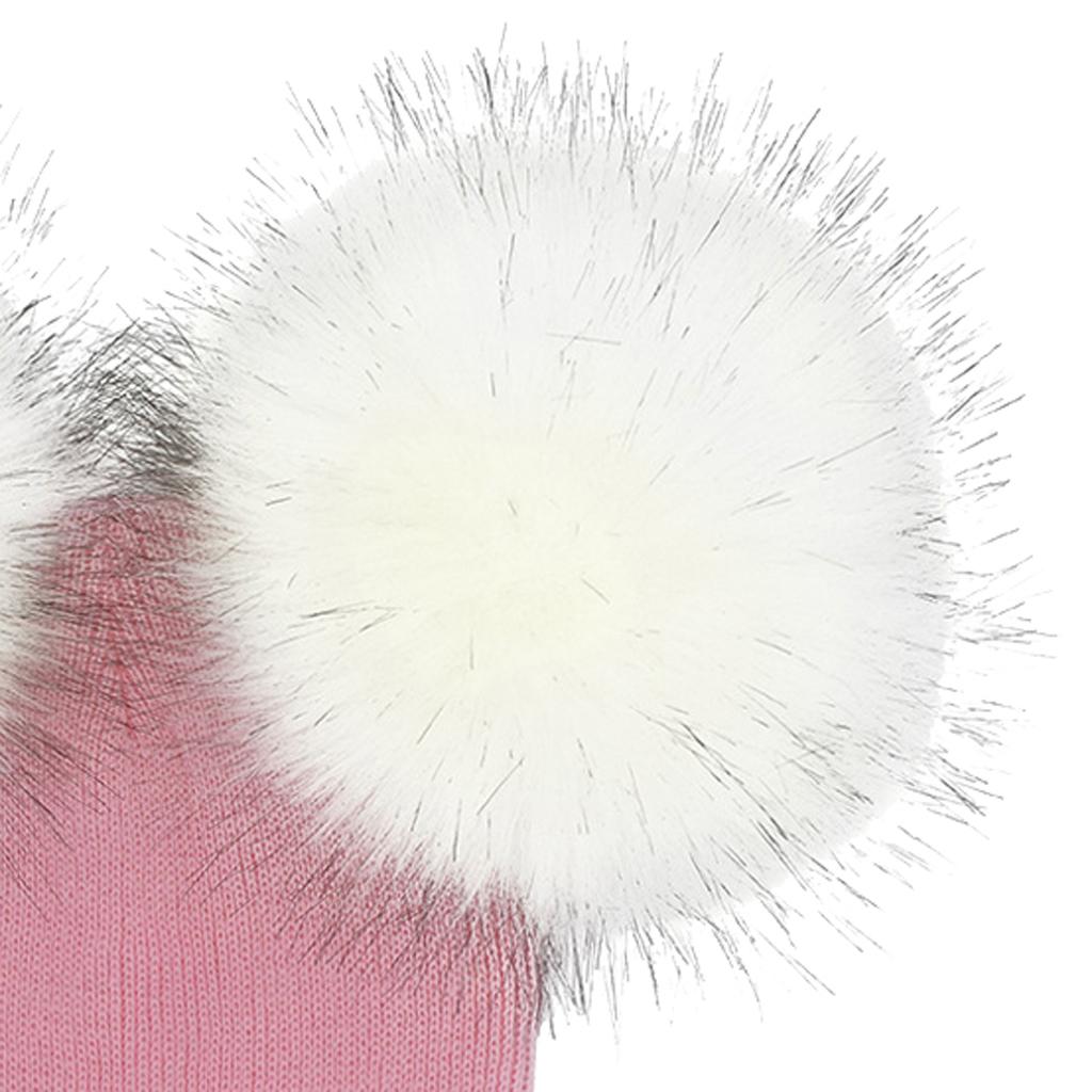 Baby Beanie Hat Cap Winter Warm Double Pom Bobble Knit Ski Pink+White for Baby