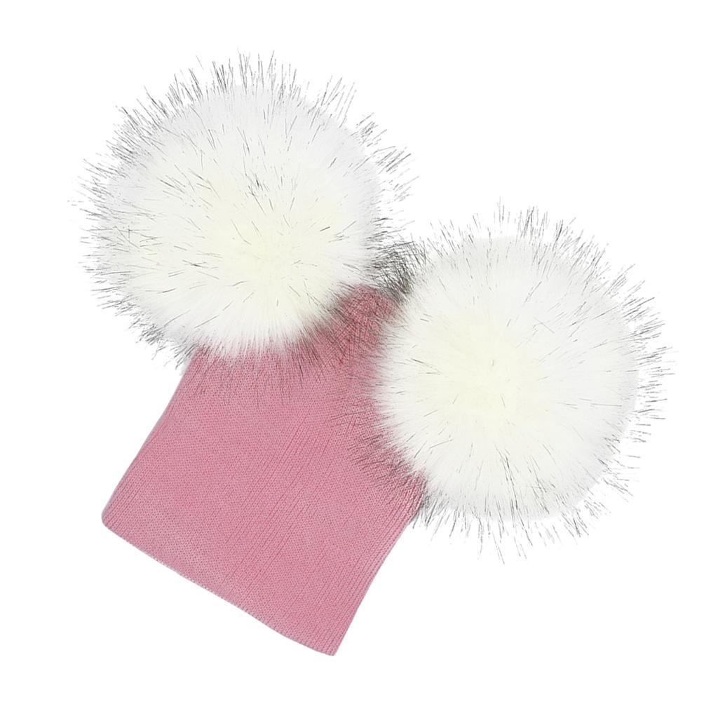 Baby Beanie Hat Cap Winter Warm Double Pom Bobble Knit Ski Pink+White for Baby