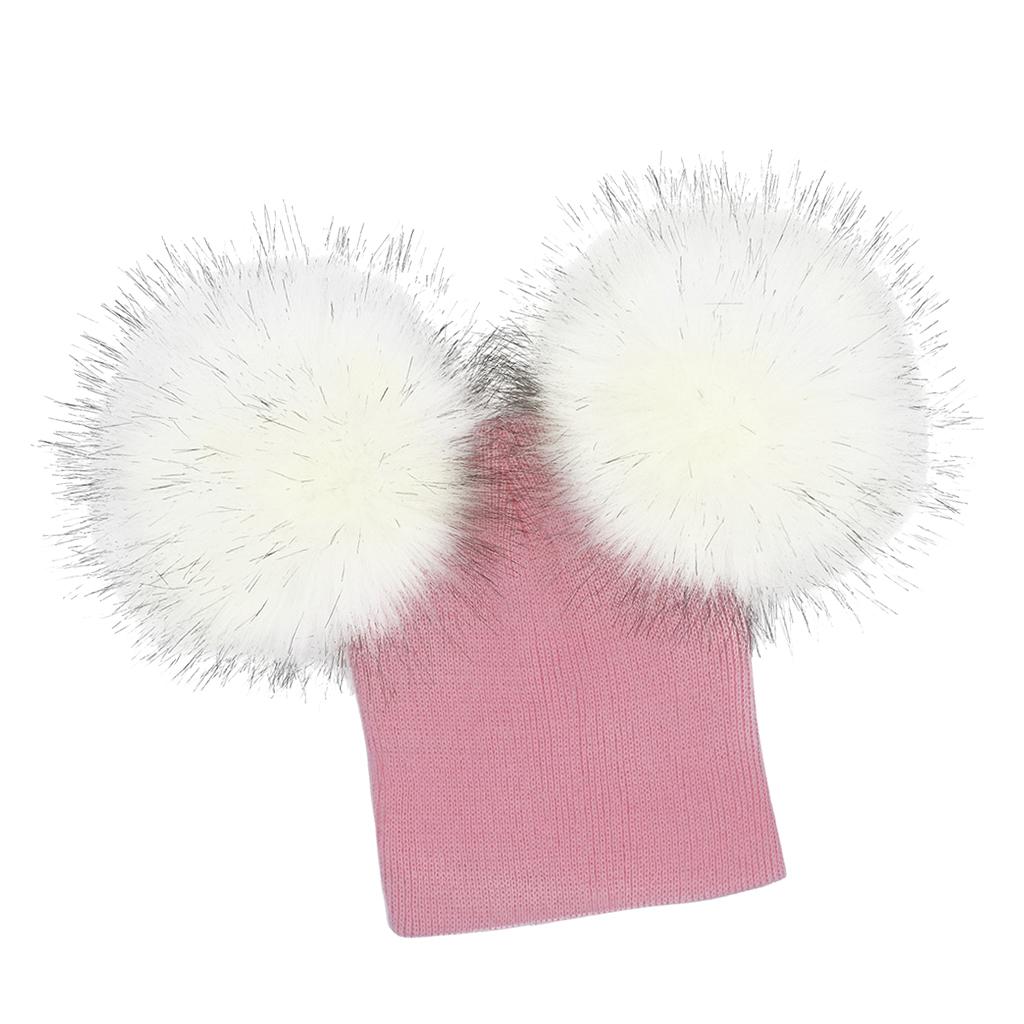 Baby Beanie Hat Cap Winter Warm Double Pom Bobble Knit Ski Pink+White for Baby