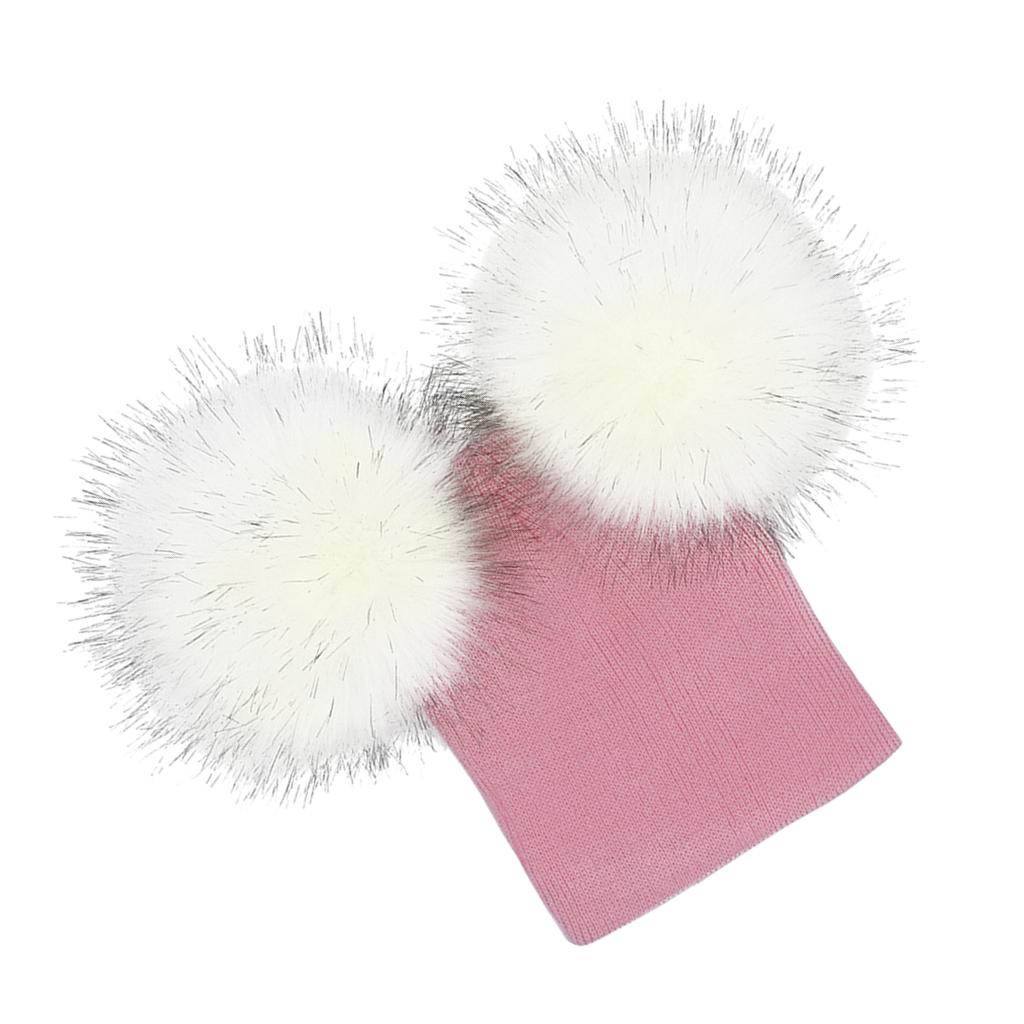 Baby Beanie Hat Cap Winter Warm Double Pom Bobble Knit Ski Pink+White for Baby