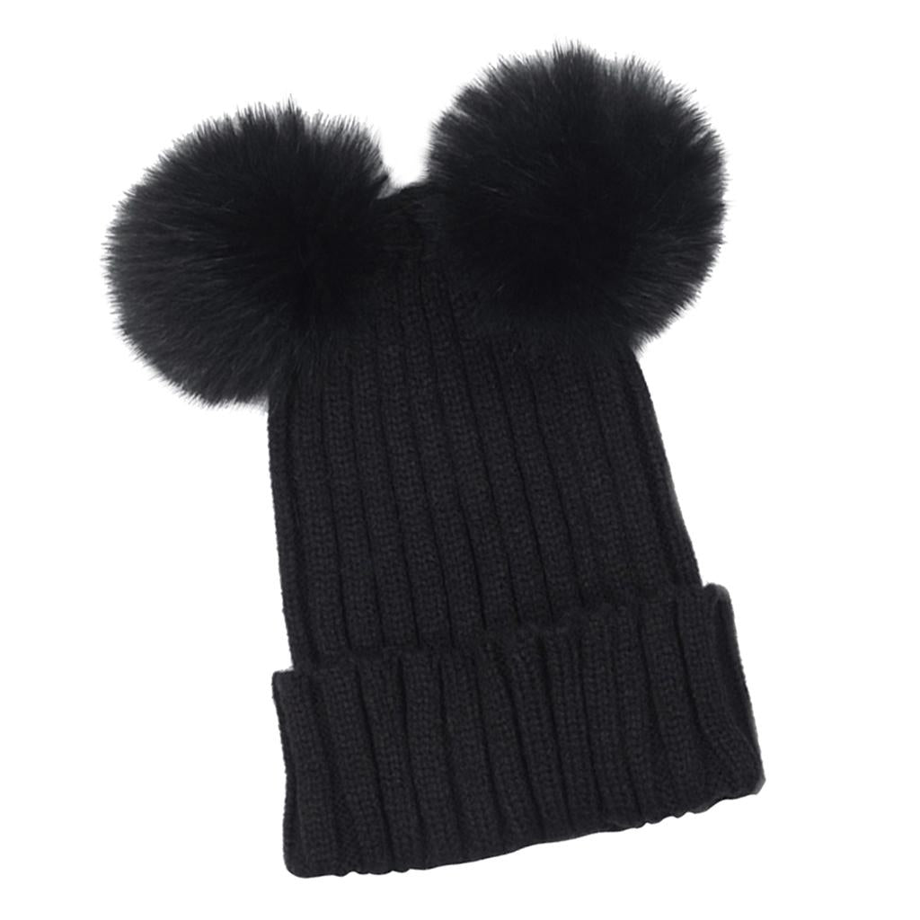 Baby Beanie Hat Cap Winter Warm Double Pom Bobble Knit Ski Black for Mother