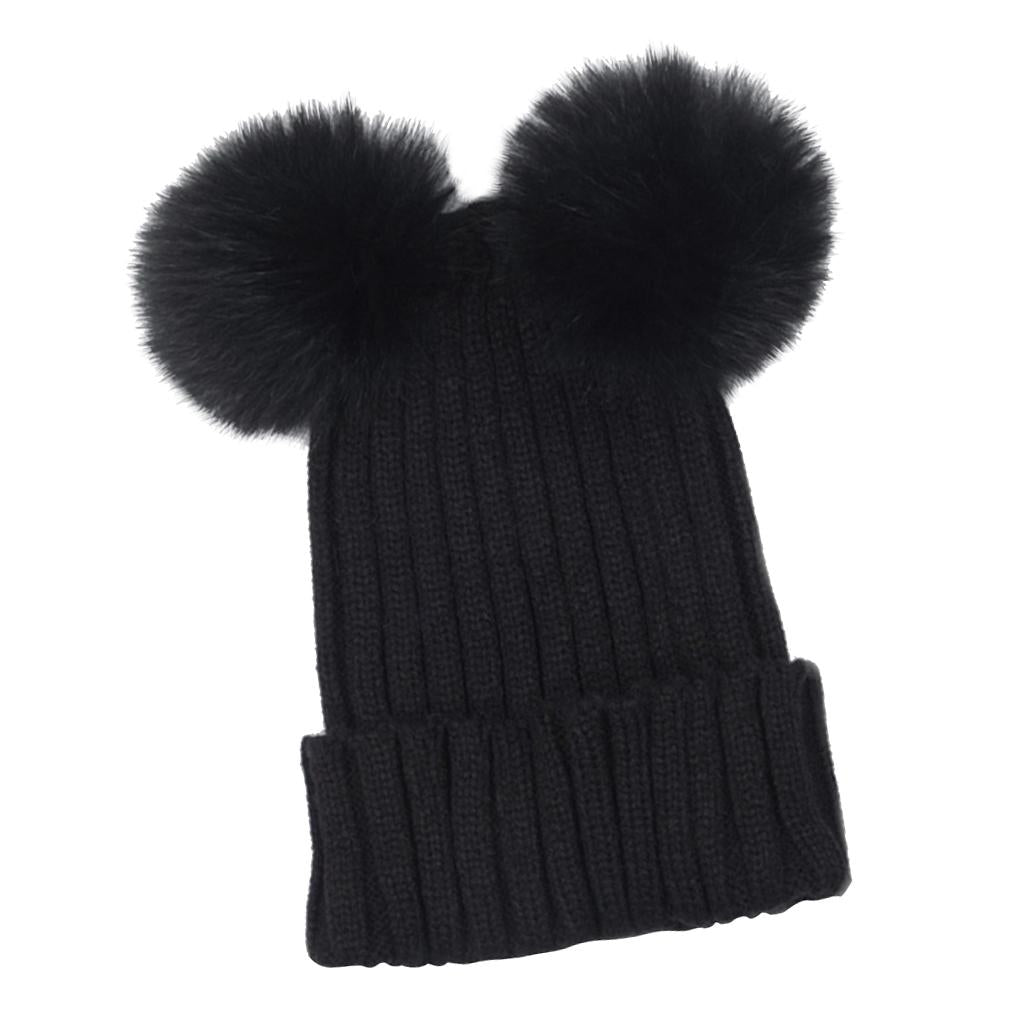 Baby Beanie Hat Cap Winter Warm Double Pom Bobble Knit Ski Black for Mother