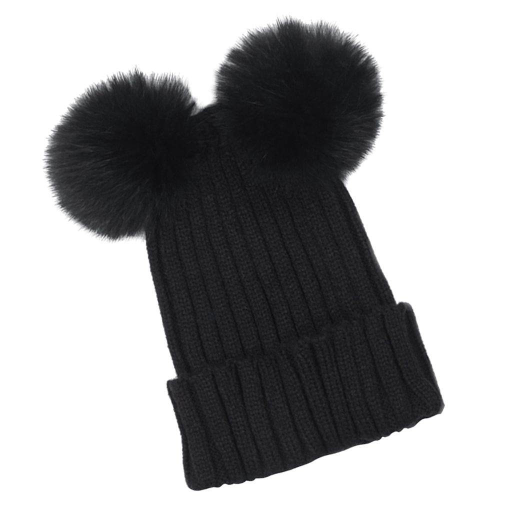 Baby Beanie Hat Cap Winter Warm Double Pom Bobble Knit Ski Black for Mother