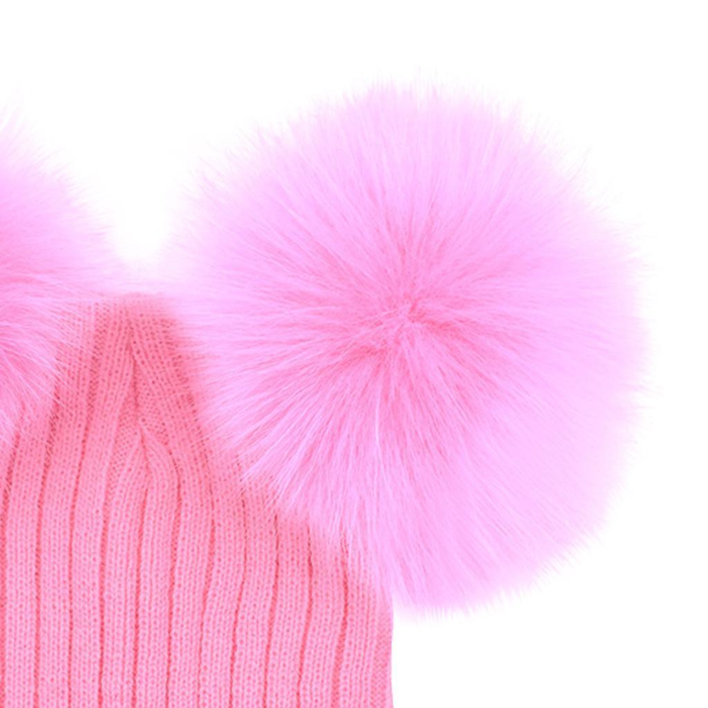 Baby Beanie Hat Cap Winter Warm Double Pom Bobble Knit Ski Pink for Mother