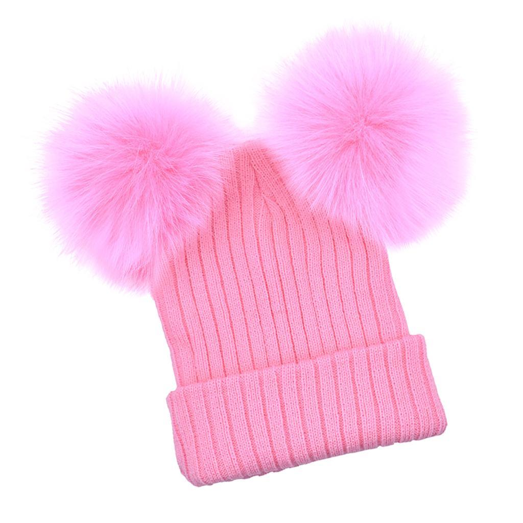 Baby Beanie Hat Cap Winter Warm Double Pom Bobble Knit Ski Pink for Mother