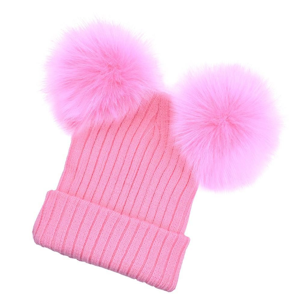 Baby Beanie Hat Cap Winter Warm Double Pom Bobble Knit Ski Pink for Mother