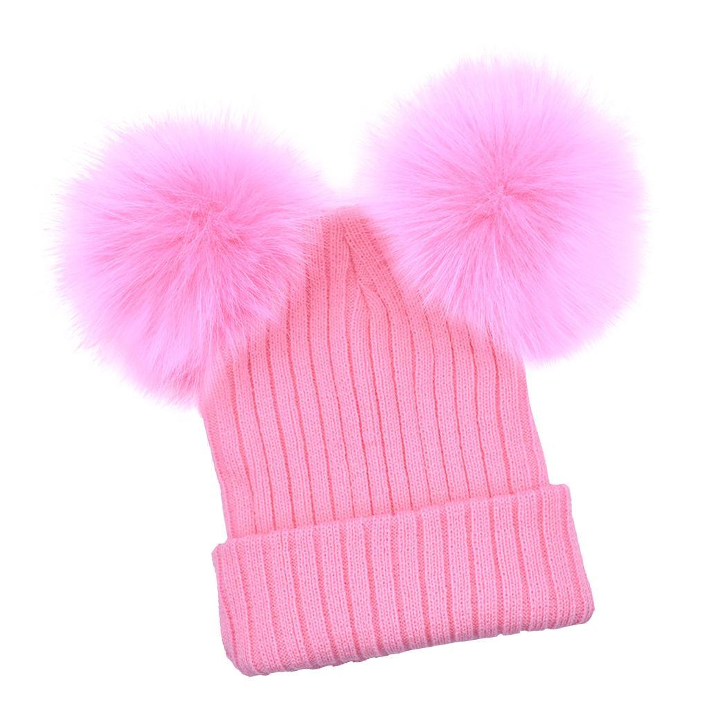 Baby Beanie Hat Cap Winter Warm Double Pom Bobble Knit Ski Pink for Mother