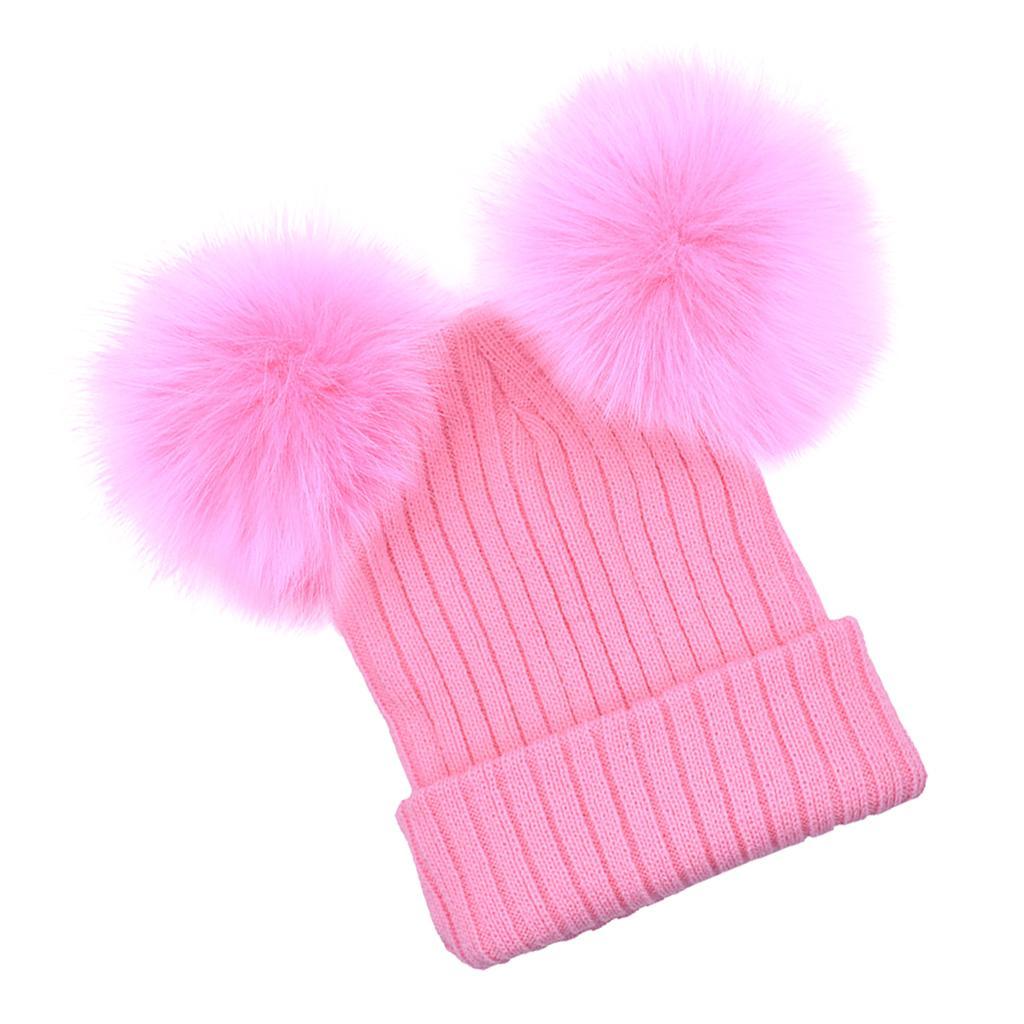 Baby Beanie Hat Cap Winter Warm Double Pom Bobble Knit Ski Pink for Mother