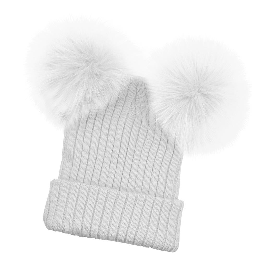 Baby Beanie Hat Cap Winter Warm Double Pom Bobble Knit Ski White for Mother