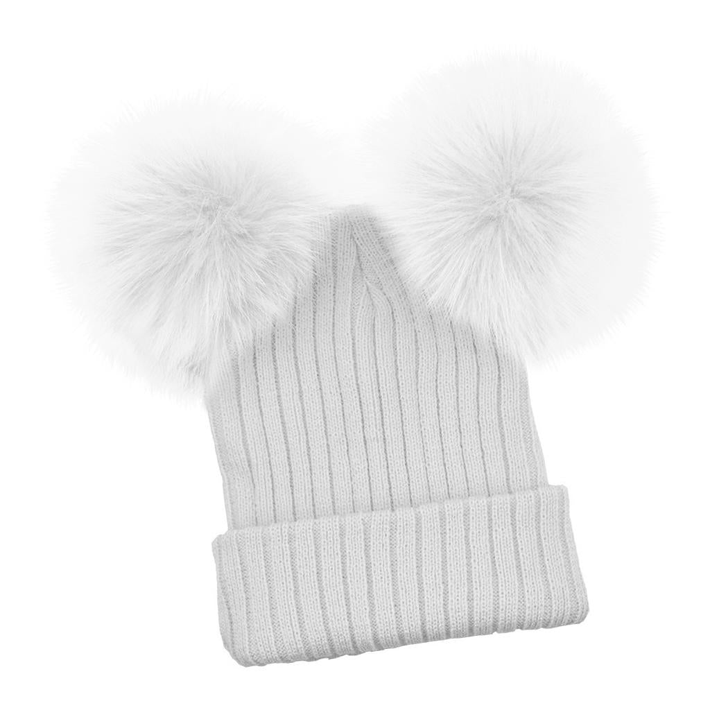 Baby Beanie Hat Cap Winter Warm Double Pom Bobble Knit Ski White for Mother