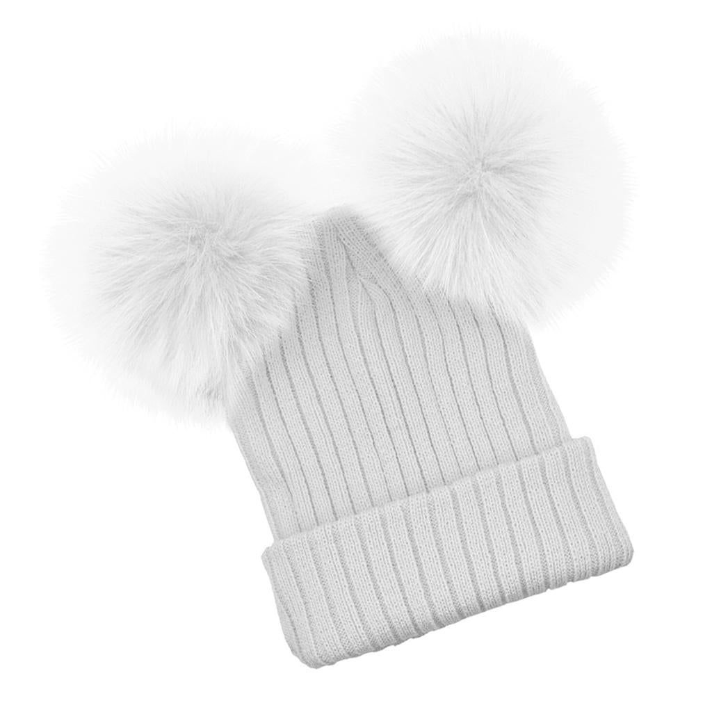 Baby Beanie Hat Cap Winter Warm Double Pom Bobble Knit Ski White for Mother