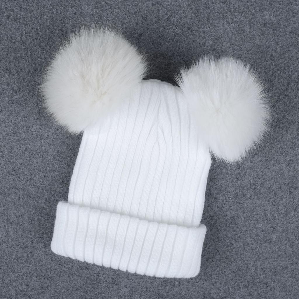 Baby Beanie Hat Cap Winter Warm Double Pom Bobble Knit Ski White for Mother