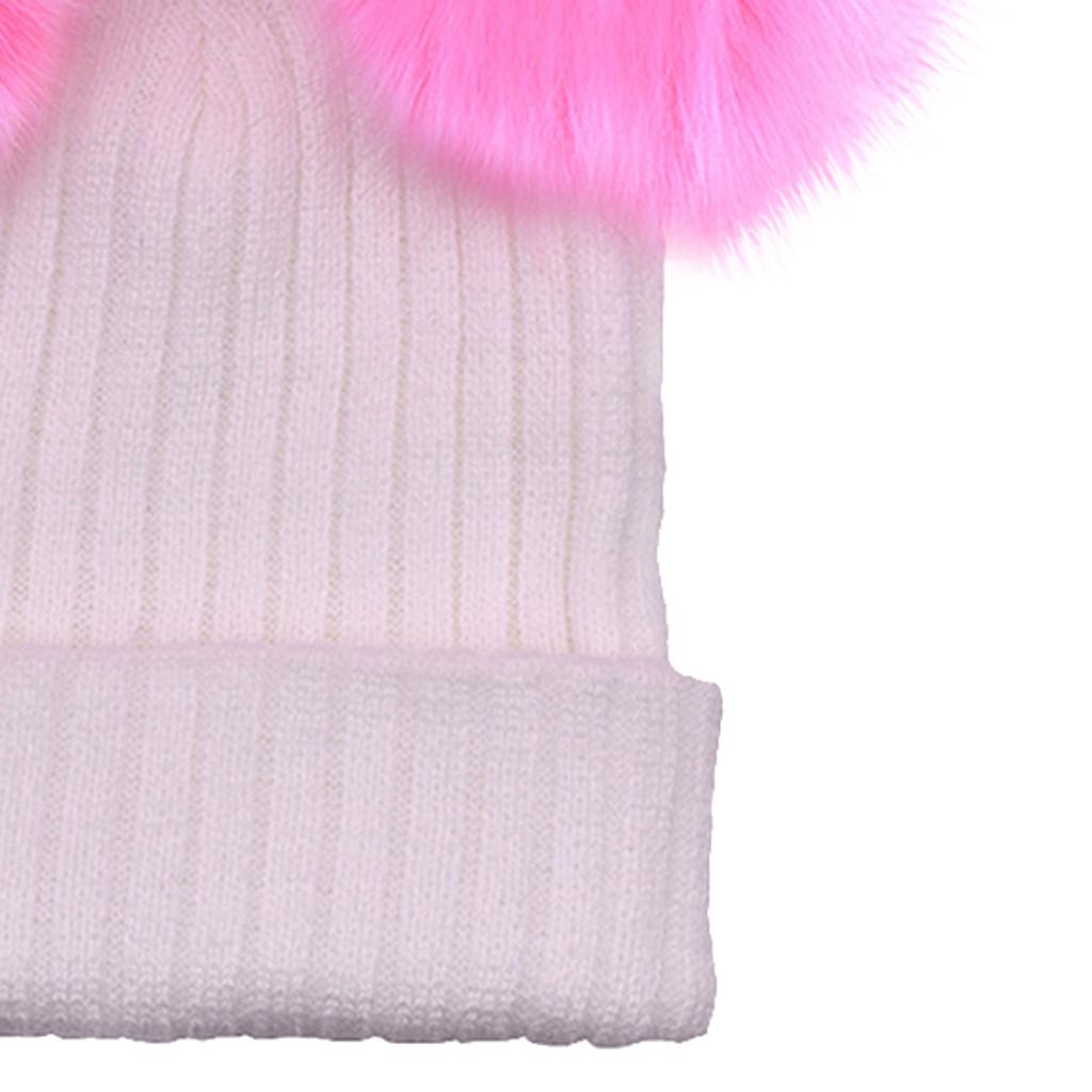 Baby Beanie Hat Cap Winter Warm Double Pom Bobble Knit Ski White+Pink for Mother