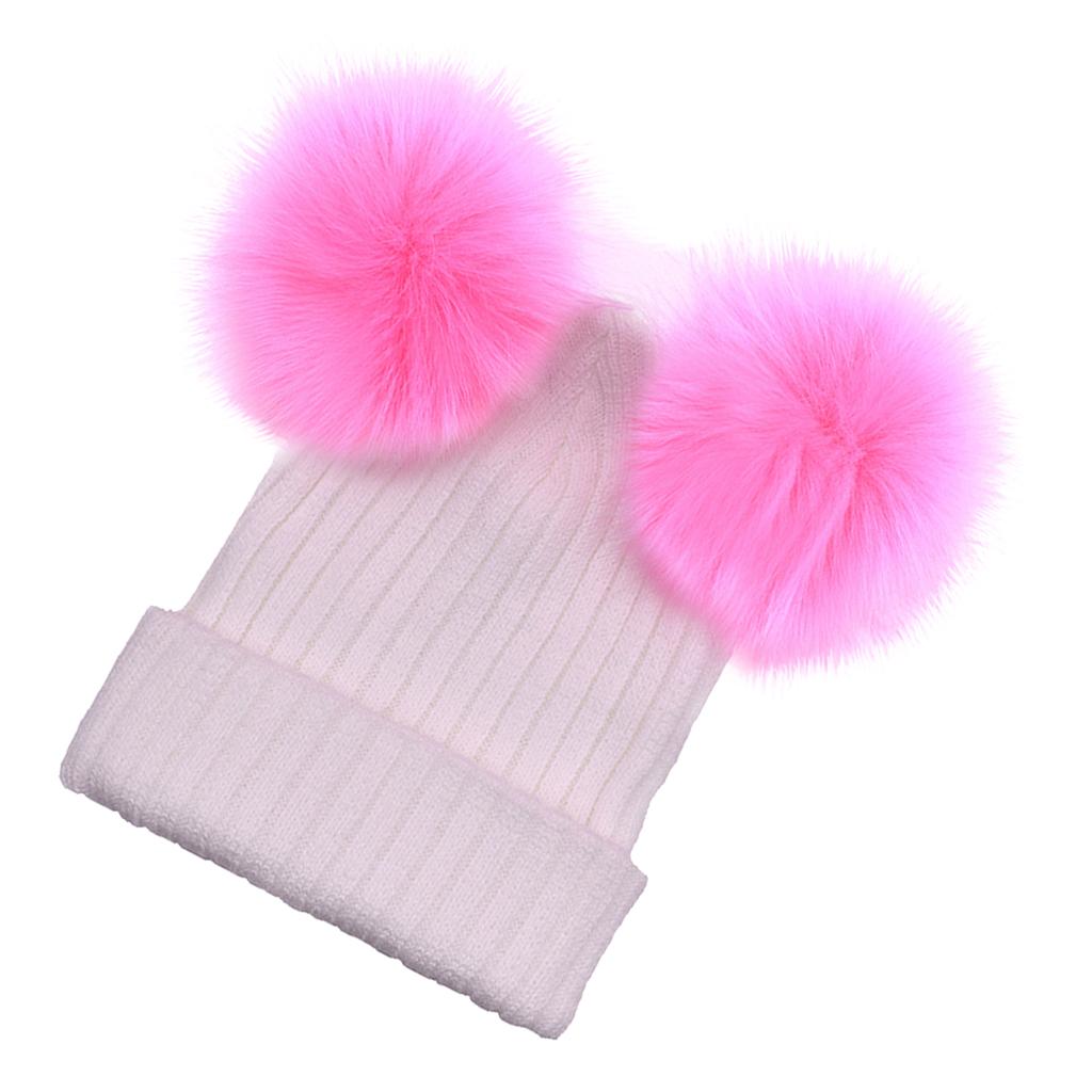 Baby Beanie Hat Cap Winter Warm Double Pom Bobble Knit Ski White+Pink for Mother