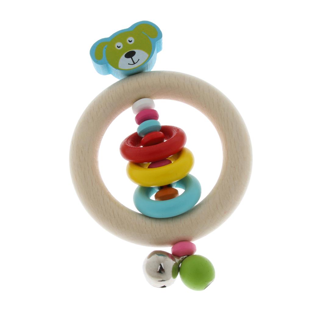 Wooden Baby Rattle Bell Montessori Development Sensory Toys Rattle Rings