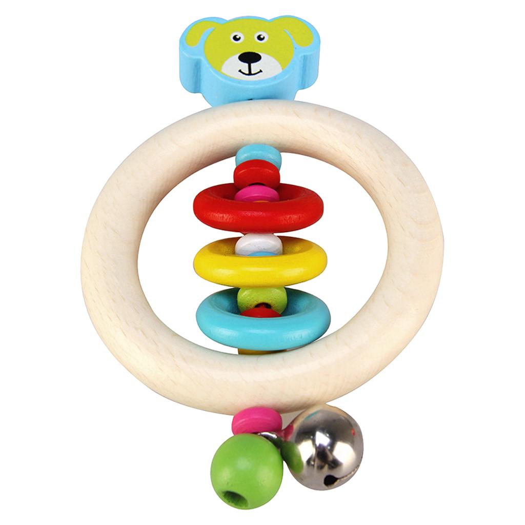 Wooden Baby Rattle Bell Montessori Development Sensory Toys Rattle Rings