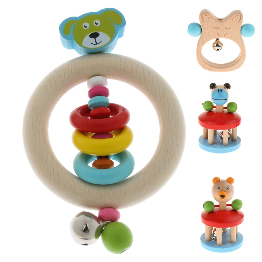 Wooden Baby Rattle Bell Montessori Development Sensory Toys Rattle Rings