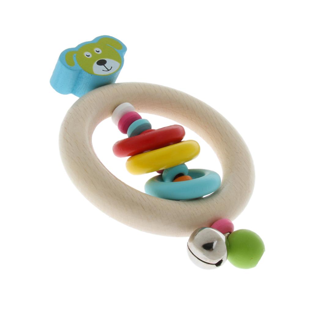 Wooden Baby Rattle Bell Montessori Development Sensory Toys Rattle Rings