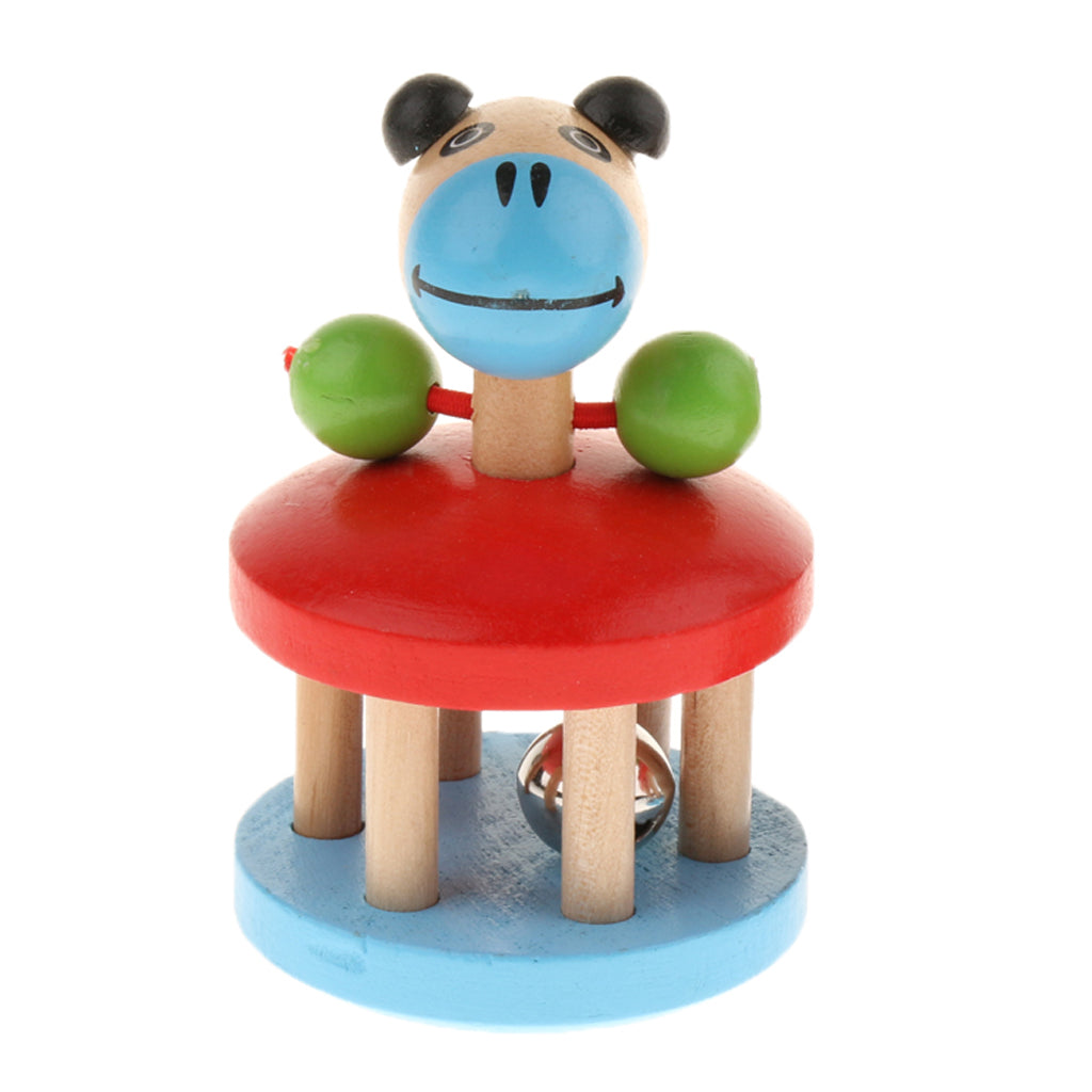 Wooden Baby Rattle Bell Montessori Development Sensory Toys Animal Handbell