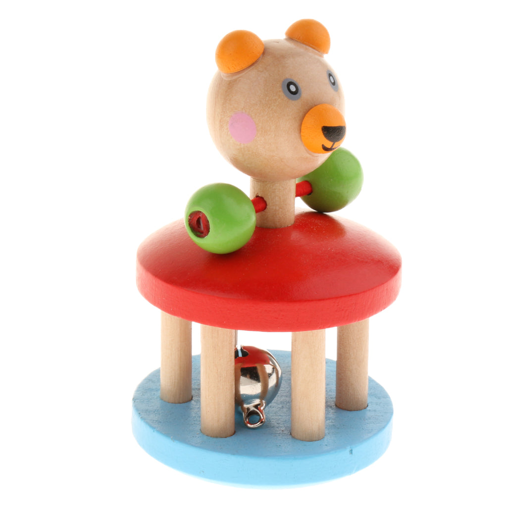 Wooden Baby Rattle Bell Montessori Development Sensory Toys Animal Handbell