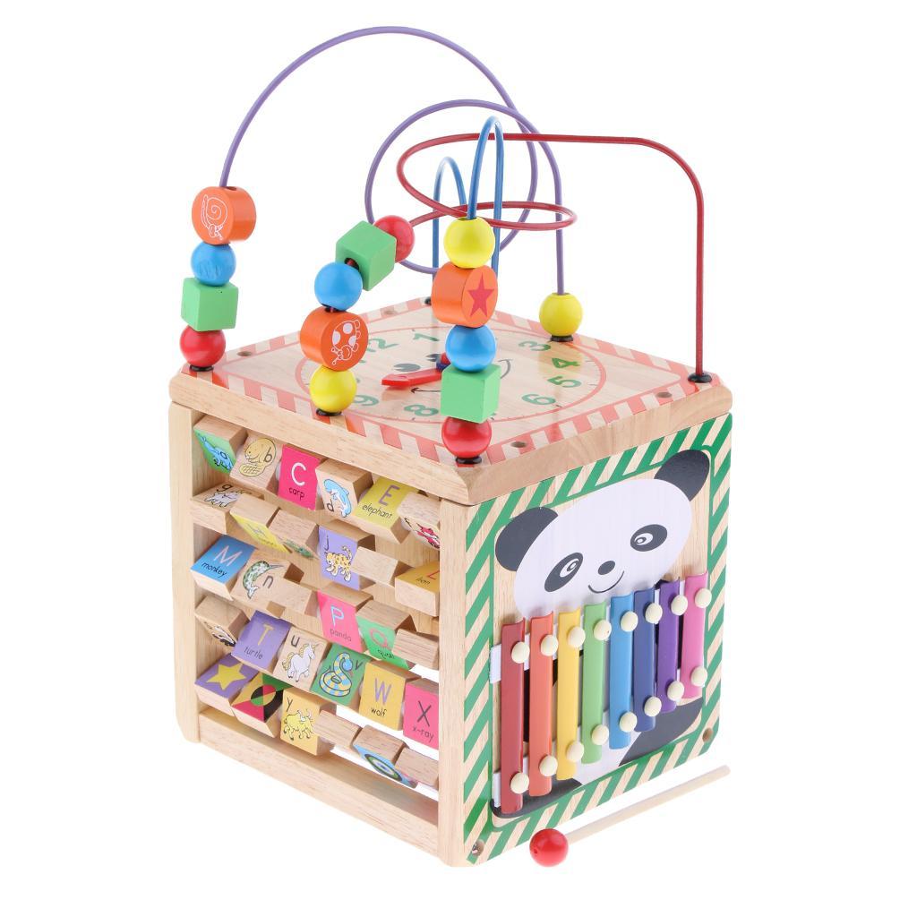 Baby Wooden Activity Cube Play Maze Educational Bead Center Toy 5 Sides Fun