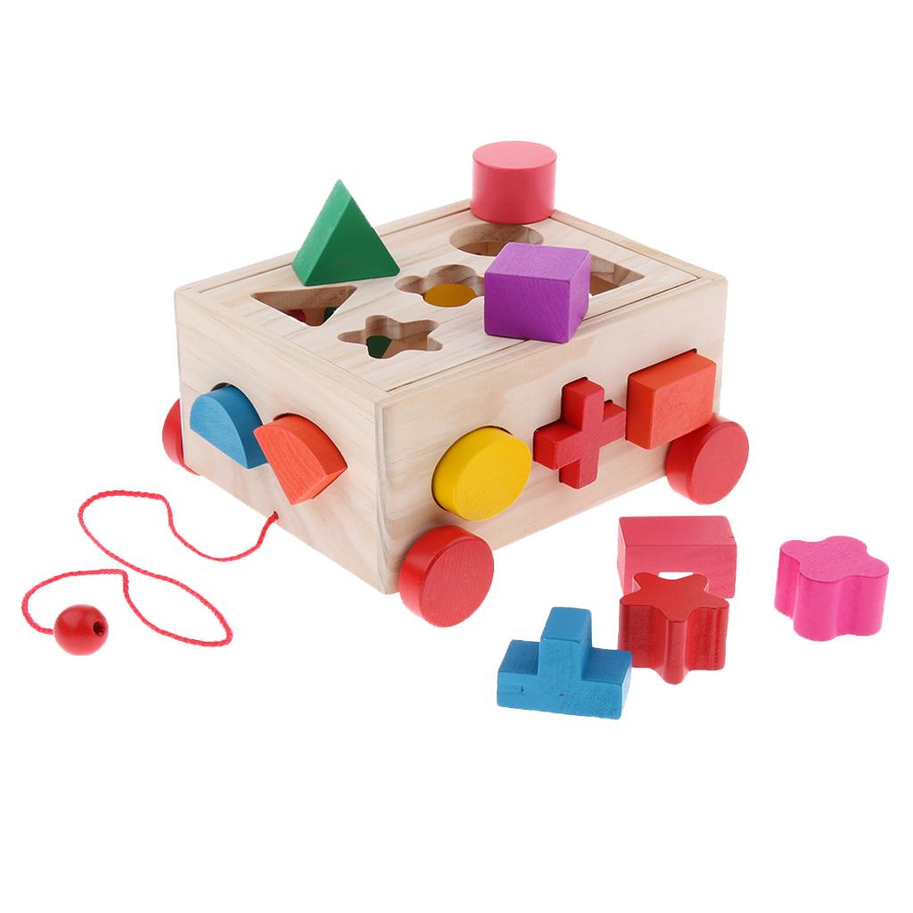 Wooden Geometric Building Blocks Car Developmental Toy Plugging and Stacking