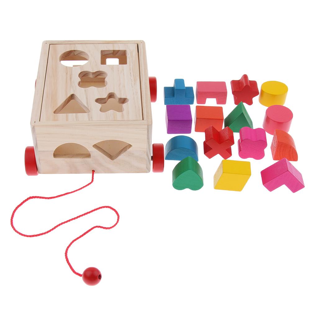 Wooden Geometric Building Blocks Car Developmental Toy Plugging and Stacking