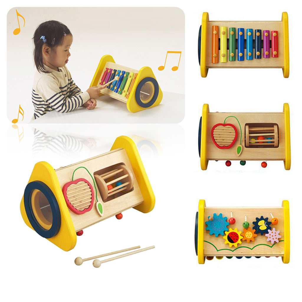 Multifunction 3-in-1 Wooden Triangle Symphony Percussion Instrument Kids Toy