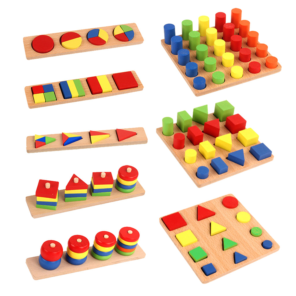 Wooden Geometry Block Puzzle Montessori Baby Early Learning Educational Toy