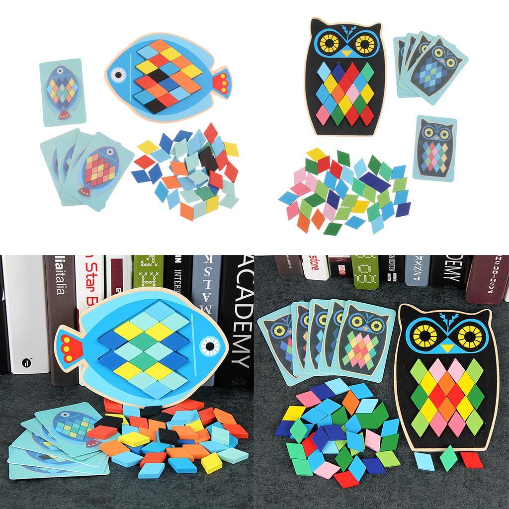 Wood Animal Jigsaw Puzzle Board Geometric Building Block Toy Educational Fish