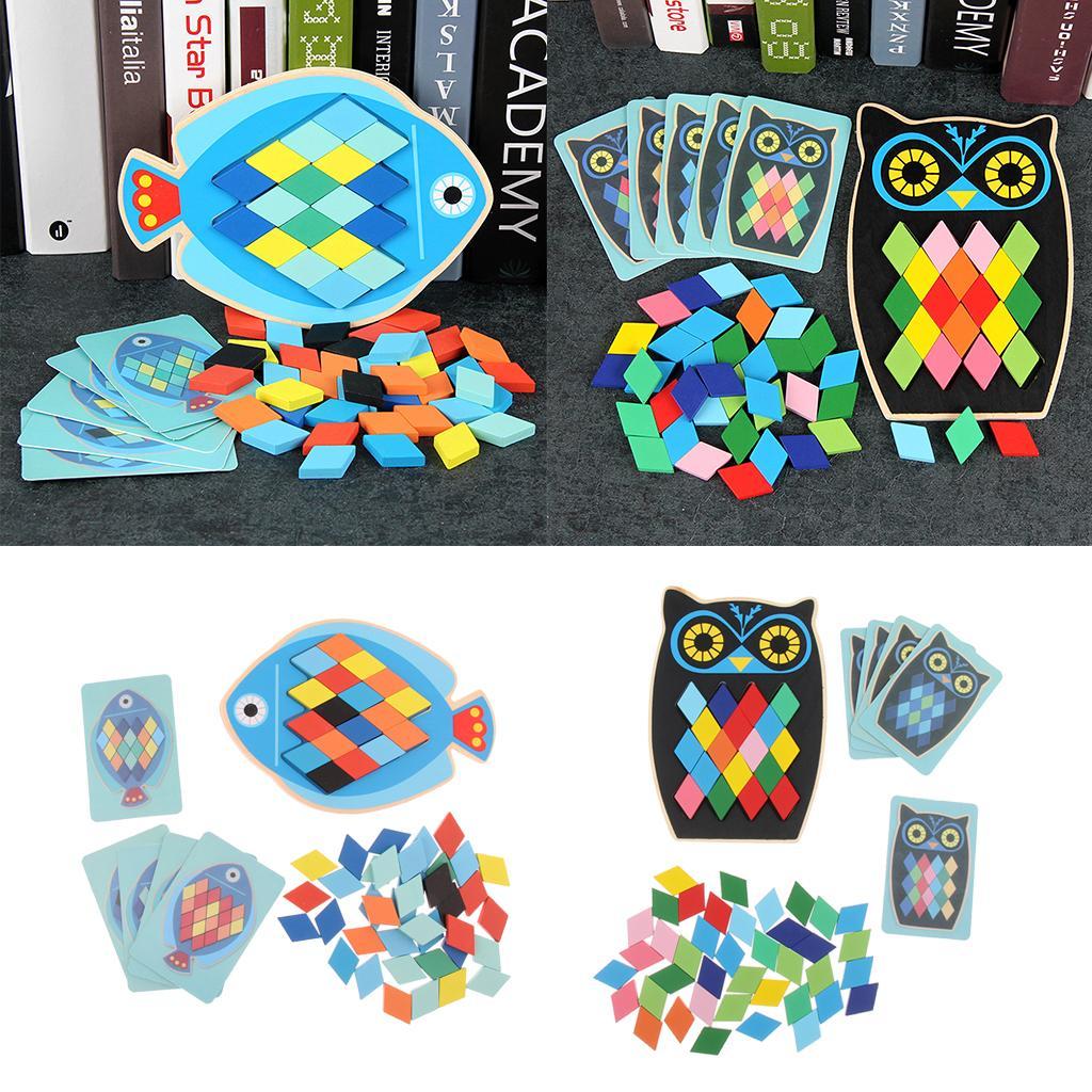 Wood Animal Jigsaw Puzzle Board Geometric Building Block Toy Educational Fish