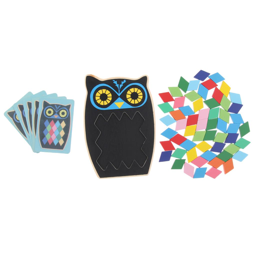 Wood Animal Jigsaw Puzzle Board Geometric Building Block Toy Educational Owl