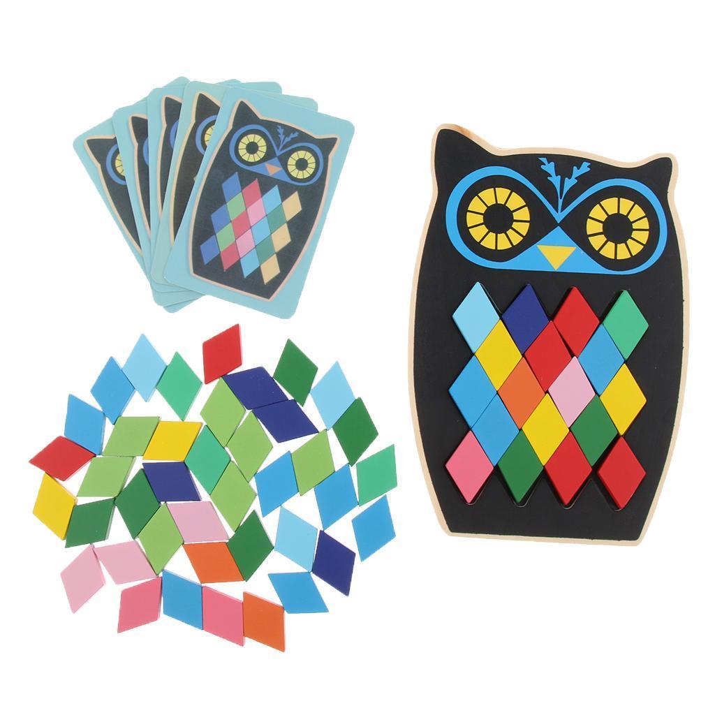 Wood Animal Jigsaw Puzzle Board Geometric Building Block Toy Educational Owl