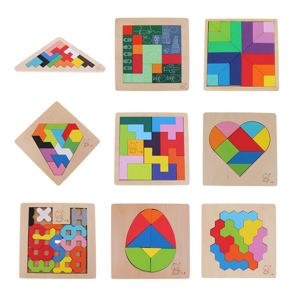 Wooden Tetris Puzzle Jigsaw Brain Teaser Game Kids Intelligence Toy Triangle