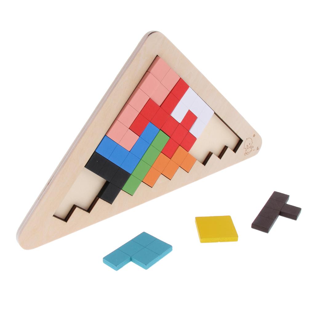 Wooden Tetris Puzzle Jigsaw Brain Teaser Game Kids Intelligence Toy Triangle