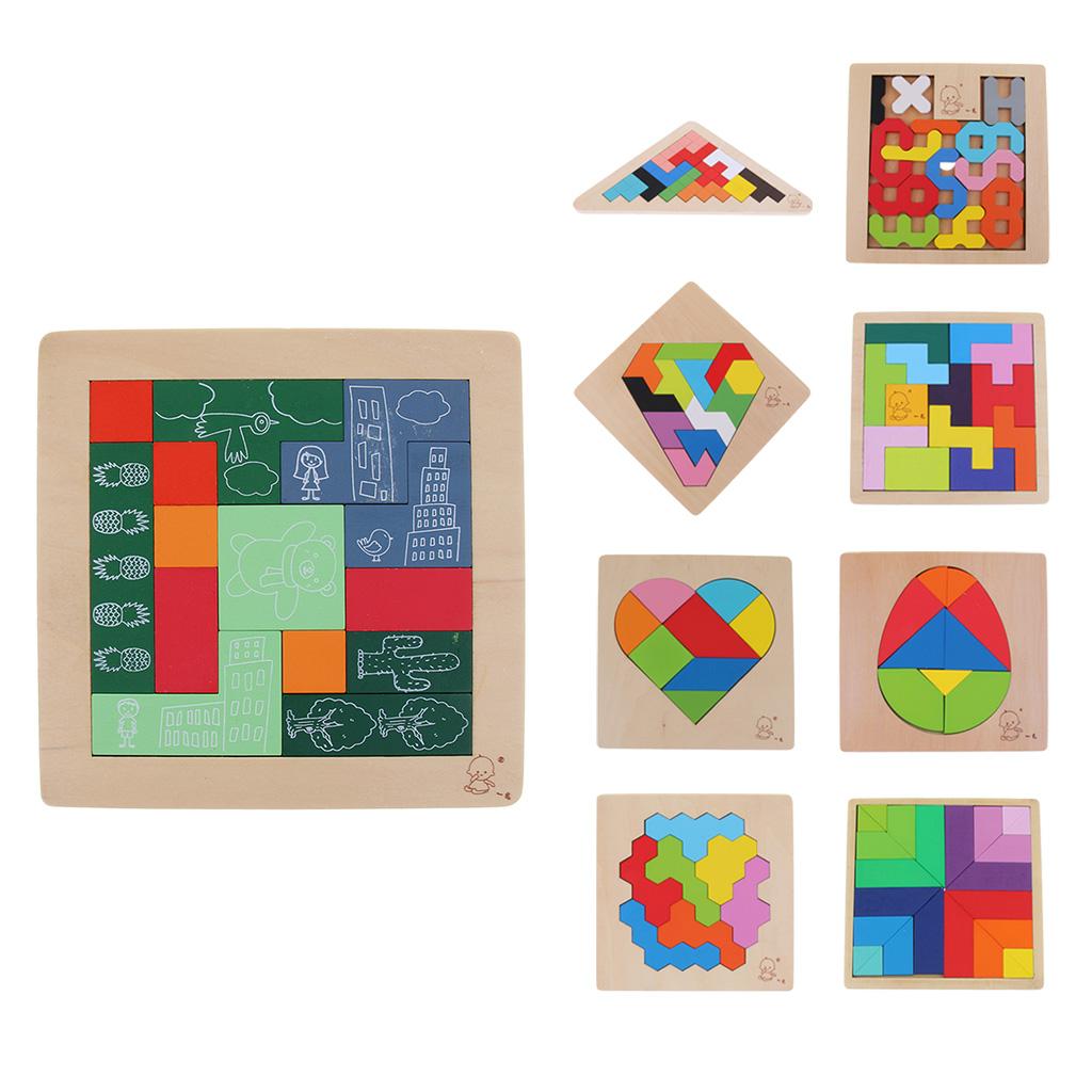 Wooden Tetris Puzzle Jigsaw Brain Teaser Game Kids Intelligence Toy Triangle